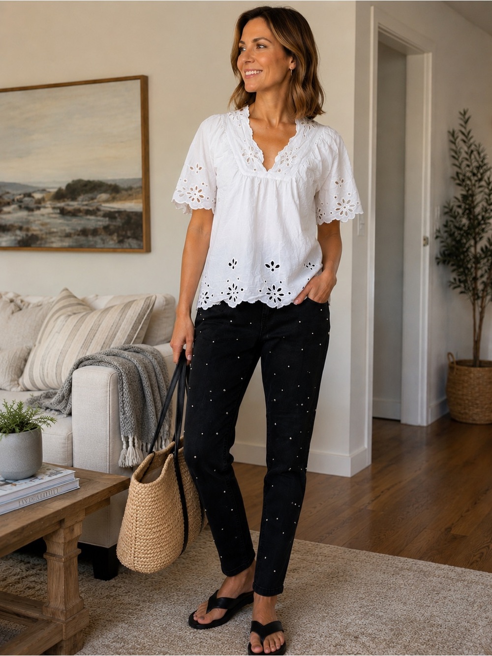 Kenzie Studded Black Jeans & J W Style White Eyelet Top Bundle